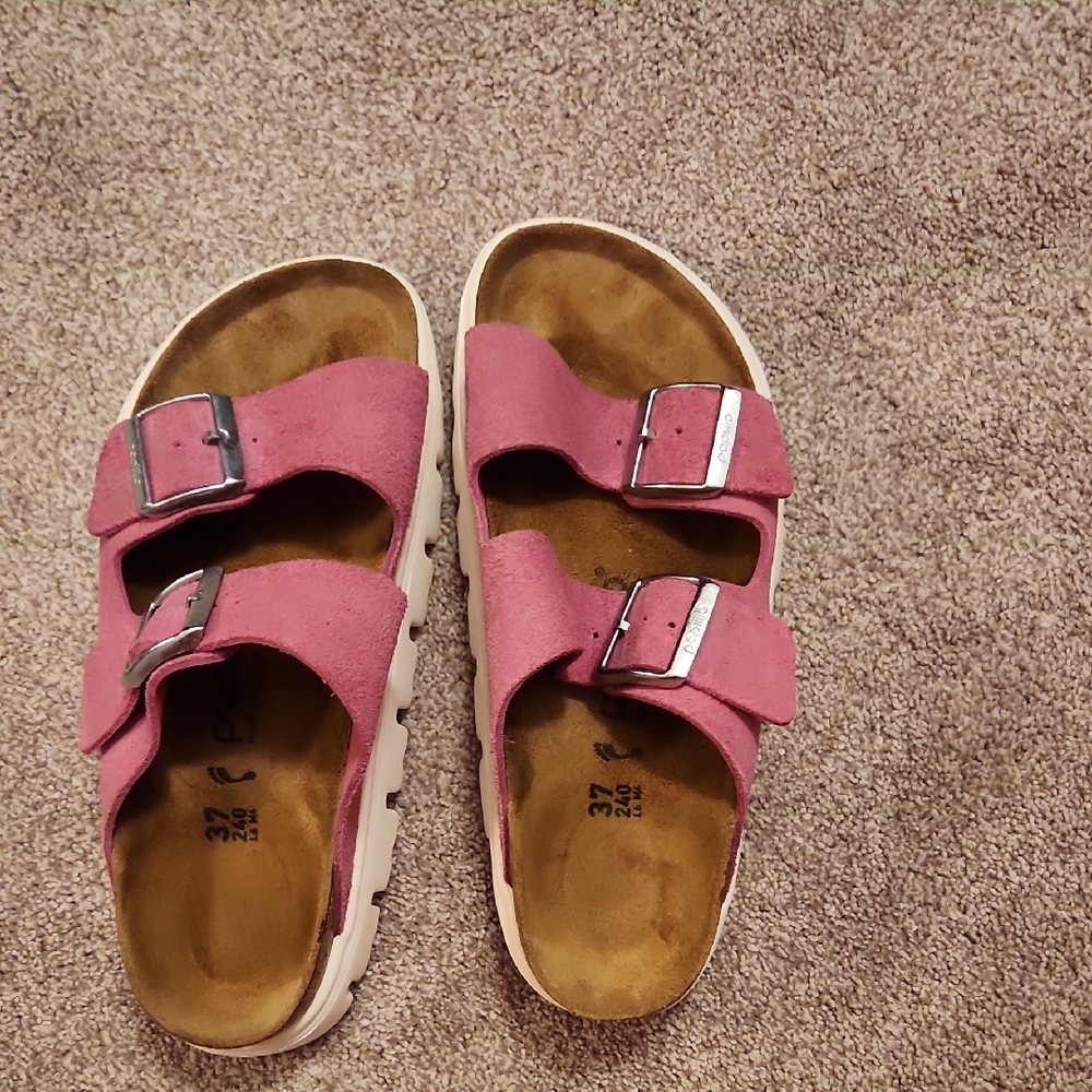 Papillio Pink Suede Double Strap Sandals